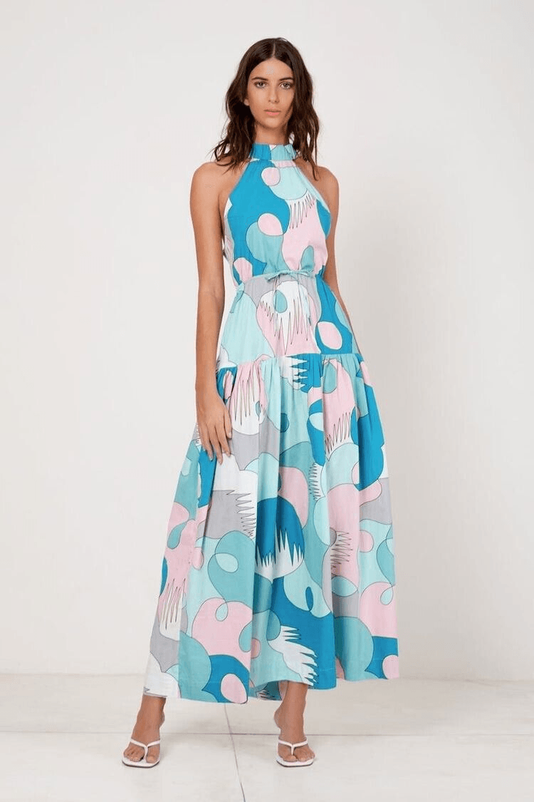 SWF High Neck Cross Back Midi Dress