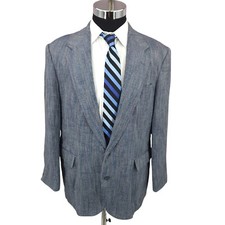Vintage Haggar Imperial Tweed Blazer Mens 44R Blue Herringbone Sports Coat USA