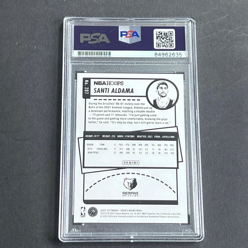 2021-2022 Panini NBA Hoops #207 Santi Aldama Signed Card AUTO Grade 10 PSA Slabb - Image 2 of 2