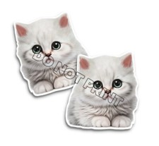 Cute Fuzzy Kitten Stickers Cuddly White Cats Decals M33050 - Set of 2