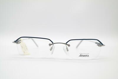Vintage Amaretta by Argenta 595 Blue Silver Half Rim Glasses Frame NOS