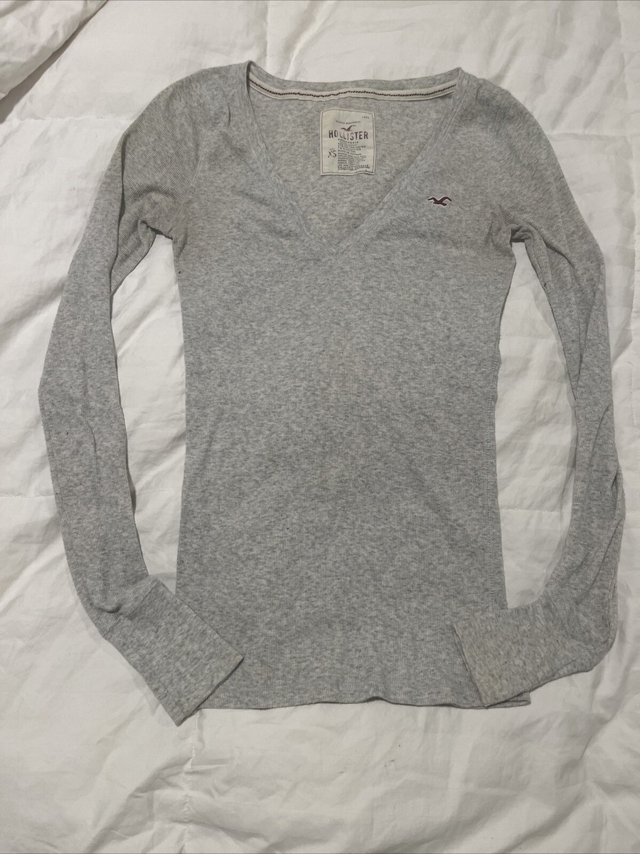Vintage Y2K Hollister V-neck Lightweight Henley shirt Heather Gray