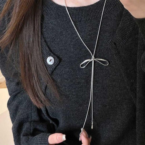 Long Bowknot Necklace Simple Fashion Sweater Chain for Women - Picture 11 of 13