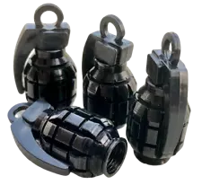 4x Grenade Wheel Tire Valve Cap Stem Cover For Bike, Car, Trucks Black