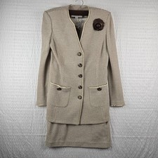 St John Collection Womens 2pc Skirt Suit Size 2 Cream Colored Metallic Sparkle