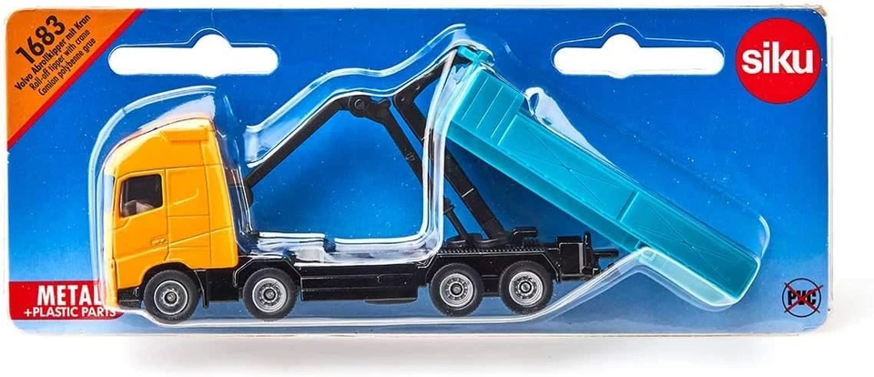 siku 1683, Volvo Roll-off Tipper with Crane, Metal/Plastic, Orange/Turquoise, Ro - Immagine 3 di 4