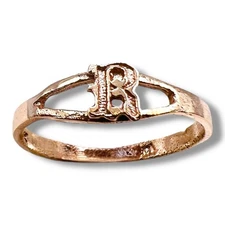 Vintage Initial Letter R Signet Solid 14k Yellow Gold Baby Pinky Ring SZ 4.25