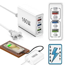 160W Fast Charger Block 7-Port Type C USB Charging Station for Multiple Devices