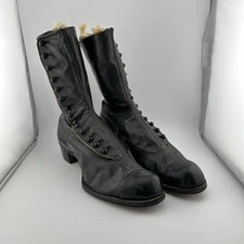 Antique 1800s Ladies Victorian Boots Black Button Up Leather Shabby Chic Decor