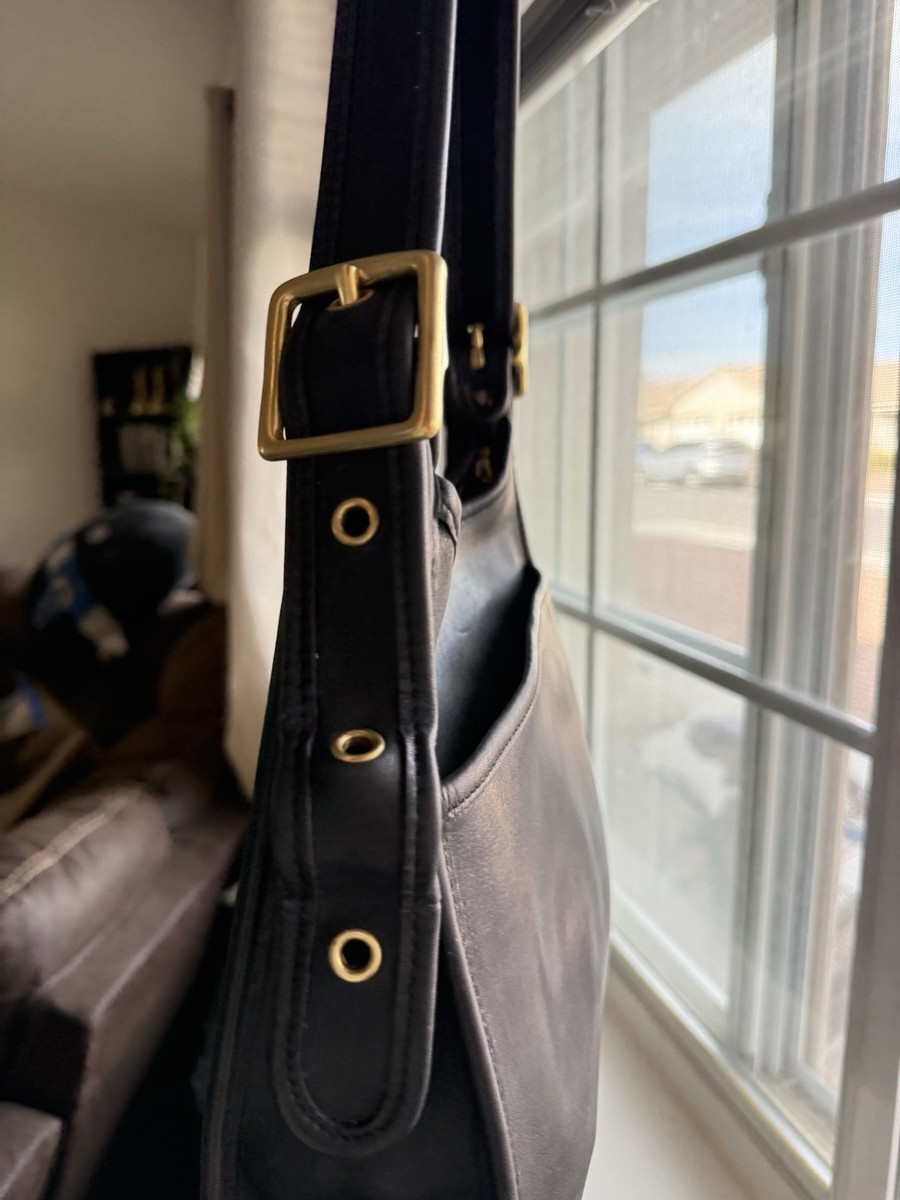 Vintage coach shoulder purse 9966 black and brass hardware zip | eBay