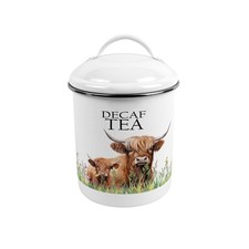 Highland Cow & Calf Metal Decaf Tea Canister - Stylish Kitchen Caddy Gift