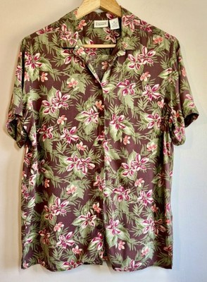Vintage Classic Elements 100% Rayon Floral Button Up Shirt - Mens Size M