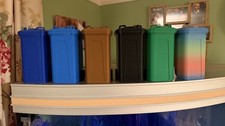 One Mini Wheelie Bin Desk Tidy Office Pencil Holder Table Top 150mm  tall 