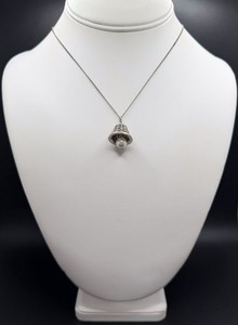 Vintage Filigree Bell Pendant Silver Tone Necklace Faux Pearl 18” Chain