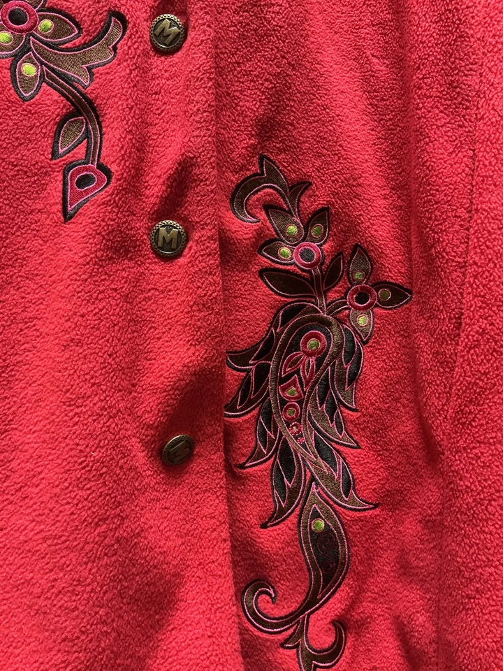 Bob Mackie Wearable Art Red Embroidered Button Jacket Size L 3170 - Image 3 of 4