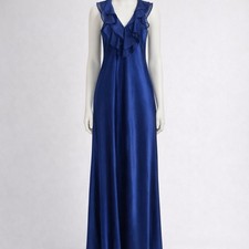 Oscar De La Renta Pink Label Y2K Navy Ruffle Sleep Slip Dress Lingerie M
