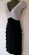 Gorgeous Flounce Skirt Eliza J lace Top Dress 14 (Small 16) Black Cream