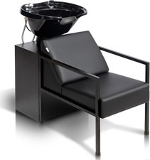 Salon Shampoo Bowl and Chair, Hair Washing Station with Tilting Sink Cabinet