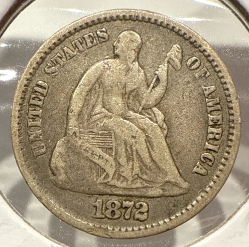 1872 Seated Liberty Half Dime 5C Silver US Coin - VF Detail