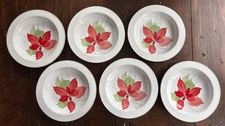 6 Vintage Block Spal Watercolors Poinsettia 8¾" Rim Soup Bowls Mary Lou Goertzen