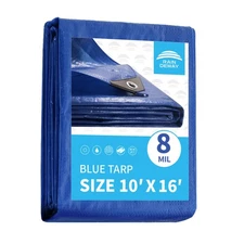 Blue Tarp 10x16 Feet, 8 Mil Thick, UV Resistant, Multipurpose Waterproof Poly...