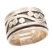925 Sterling Silver Vintage Ring Wavy Design With Dots Wide Band Sz 5.5 RG34698