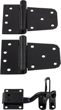 Self-Closing Gate Kit, Hinges and Latch, Steel, Black