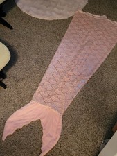 Pink MERMAID Tail Blanket By PillowFort 66" Long Pastel Coral  Gold Scale Lines