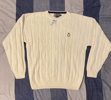Vtg NWT Chaps Ralph Lauren Mens Cable Knit Sweater Sz L Cream Crewneck