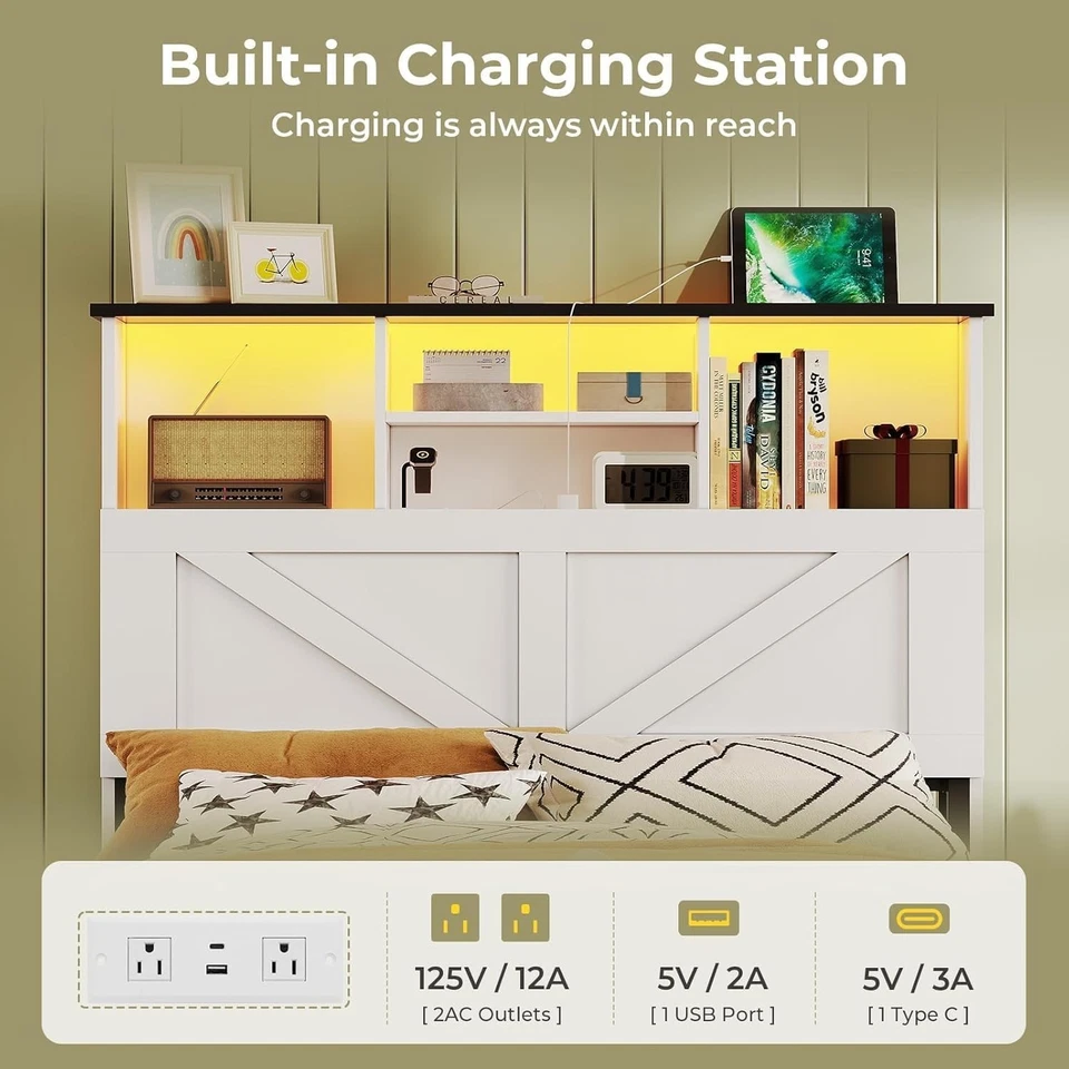 Armação de cama de fazenda com 4 gavetas de armazenamento madeira led cama de solteiro com espaço escondido - Imagem 4 de 4