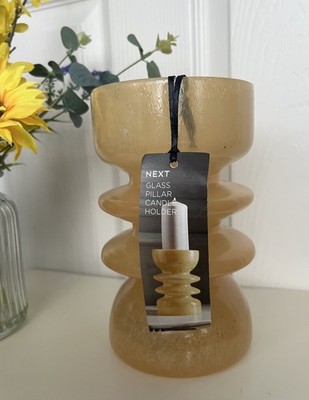 NEU NEXT Stumpenkerzenhalter/Vase ocker getönt geschwungenes Glas