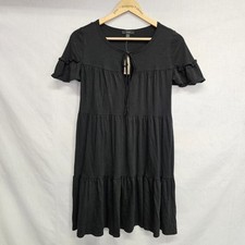 J Crew Size XXS Broken-in Jersey Tiered Mini Dress For Women Black Short Sleeve