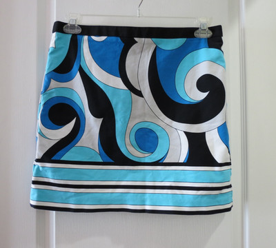 Michael Kors Cotton Blue Geometric Groovy 60's Knee Length Pencil Skirt Size 8