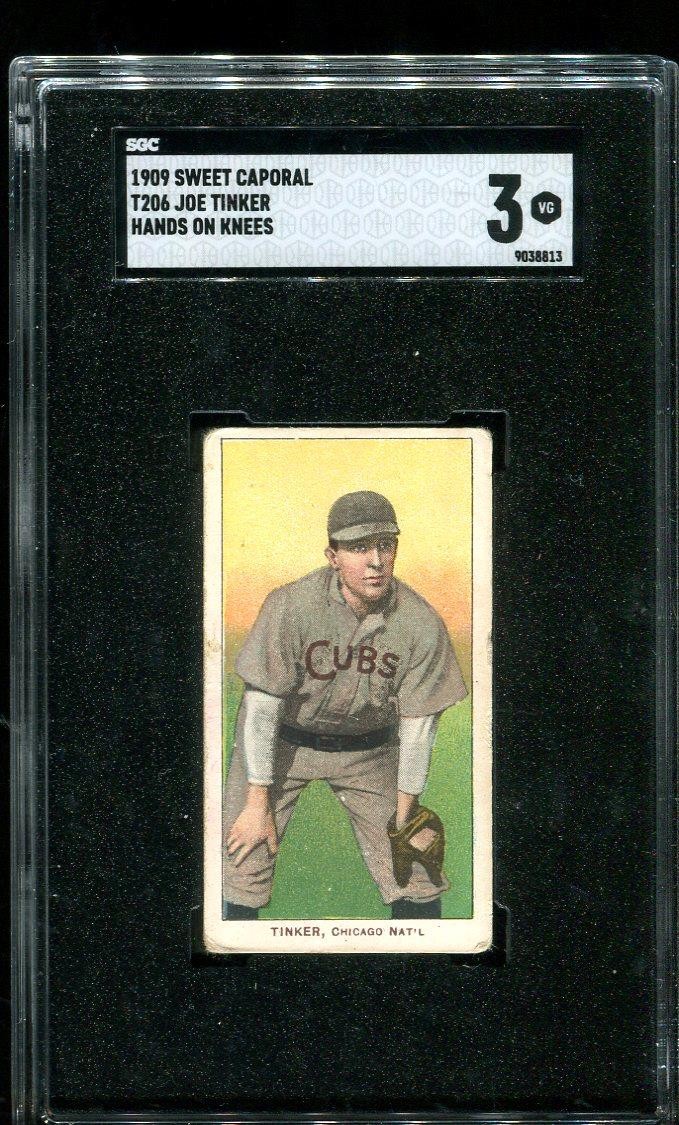 1909-11 T206 Sweet Caporal Joe Tinker Hands On Knees SGC 3 HOF Chicago Cubs