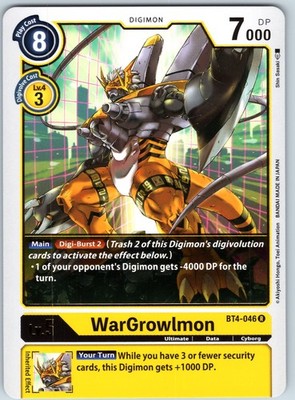 WarGrowlmon Rare Great Legend  BT4-046 R NM