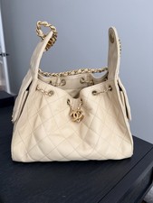 New 25K CHANEL Beige Caviar small Hobo Tote 2...