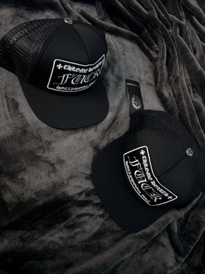Chrome Hearts Black Trucker Hat Mesh Back Graphic Logo Patch One Size