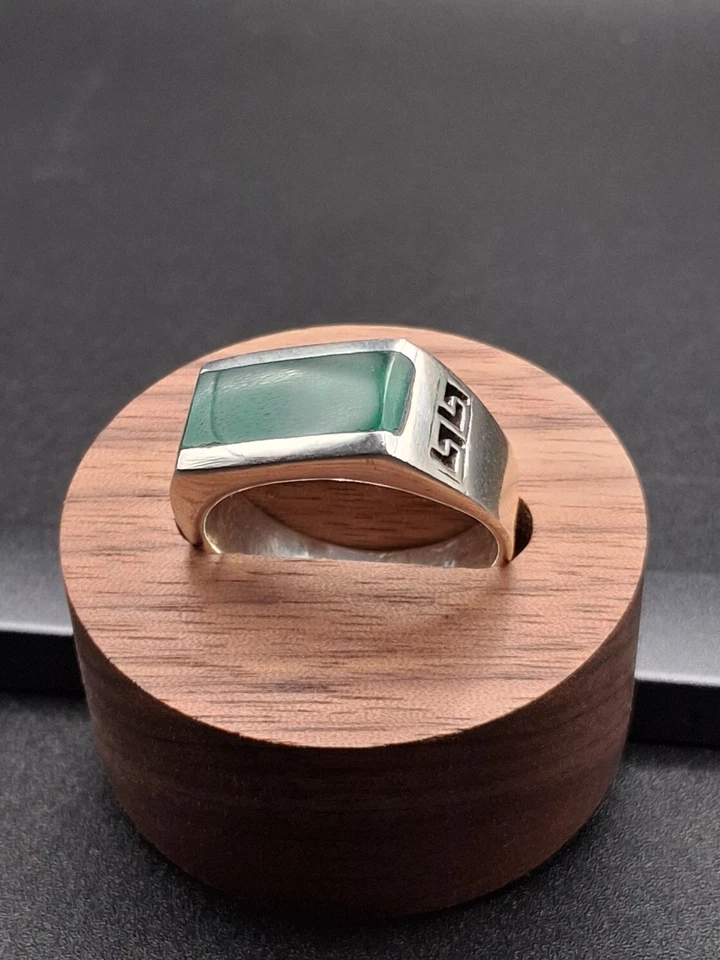 Anillo de ónix verde para hombre, talla 9,5, plata 925, llave griega, hippie, motociclista, retro Foto 4 de 4