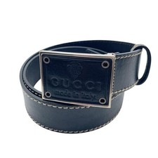 GUCCI Belt Crest Plate 189809 Leather Black Authentic From Japan