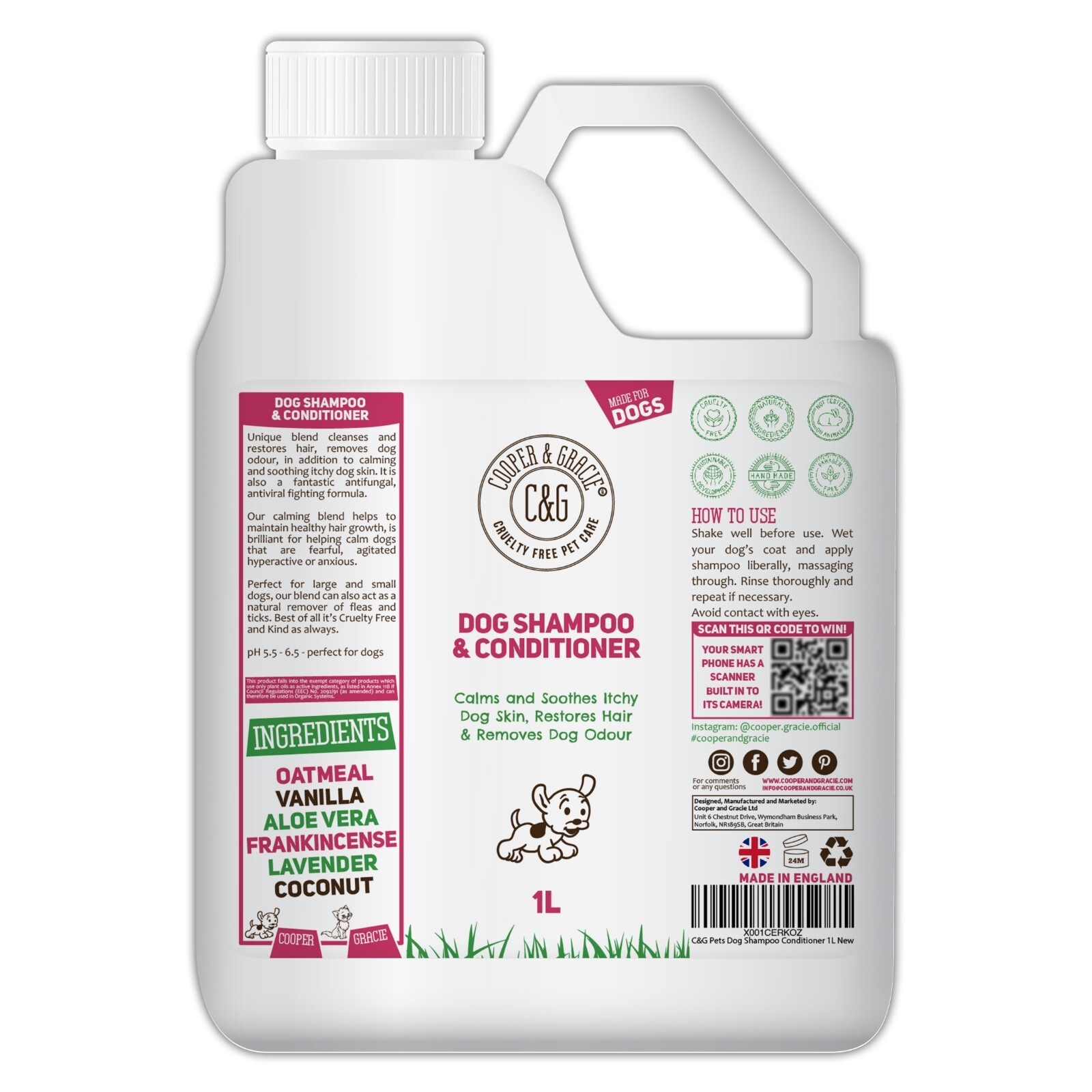 Dog Shampoo & Conditioner 1L for Dirty and Smelly Dogs 100% Natural Grooming