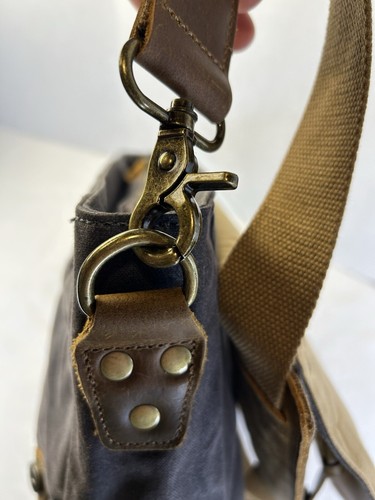 Messenger Bag Men’s Leather Canvas Laptop Briefcase Crossbody Shoulder Logo - Picture 10 of 13