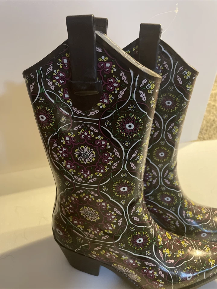 Botas de Lluvia Corkys Paisley Vaquera Occidental 6 Marrón Con Rosa, Púrpura Y Amarillo Foto 2 de 4