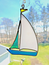 Vintage Sun Catcher-Stained Glass Sailboat White Sail