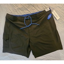 Roundtree Yorke Caribbean Board Style Drawstring Black Swim Shorts 3XB NWT L402