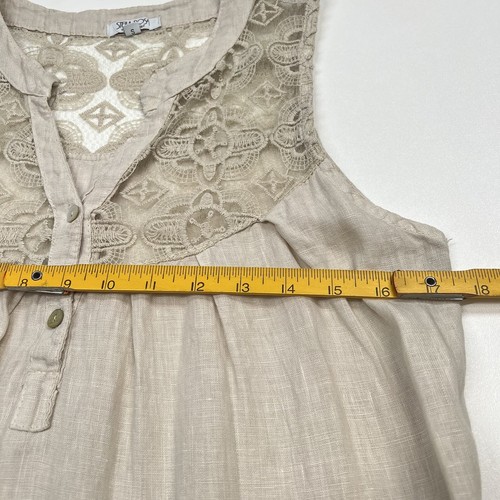 Abito piccolo Stella Rosa Made In Italy 100% lino ricamato beige tubino pizzo - Foto 5 di 8