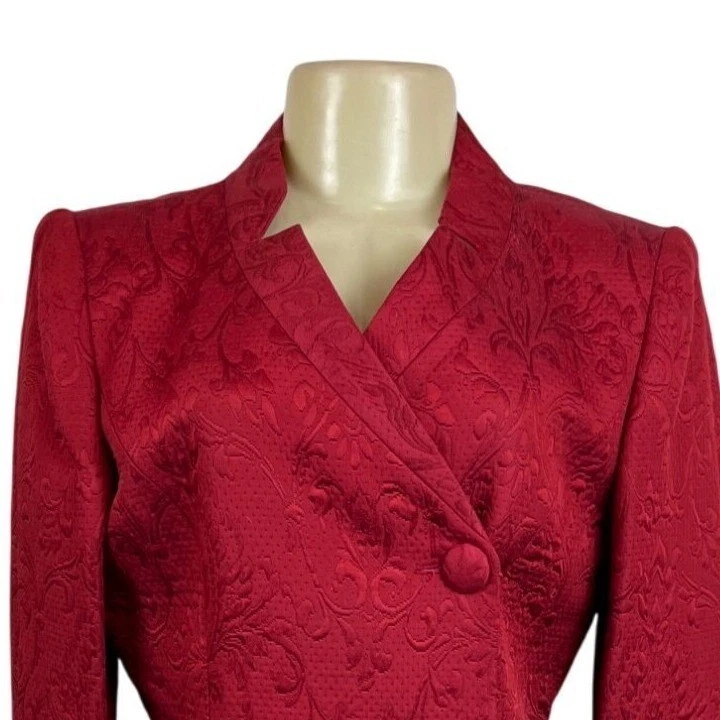 Traje Blazer De Colección Christian Dior Para Mujer Rojo Floral Falda y Sin Cuello Talla 6 Foto 2 de 4