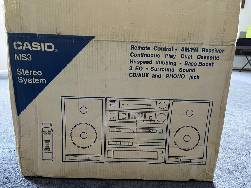 VINTAGE CASIO DUAL DECK STEREO SYSTEM, WITH SPEAKERS AND REMOTE, MS3, NEW - Image 2 of 4