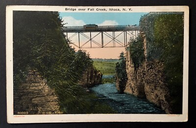 Bridge over Fall Creek Ithaca New York WB Postcard
