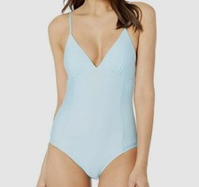  197 Splendid Women's Blue Solid Removable Soft Cup One Piece Swimsuit Size L