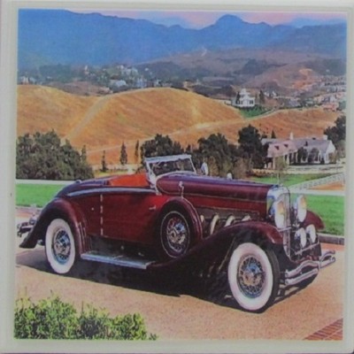 Handmade Stone Ceramic Tile Marble Drink Coaster -Set of 4-Classic Automobile 2C